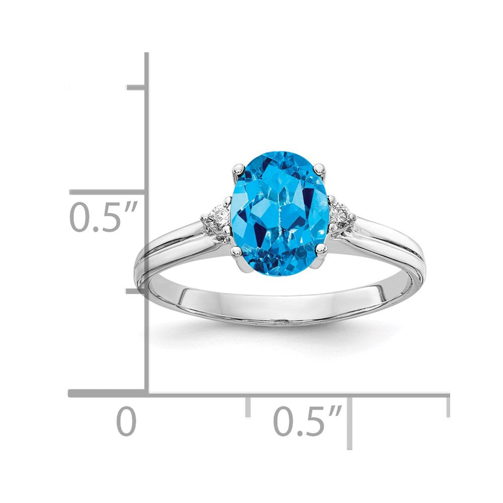 14k White Gold 8x6mm Oval Blue Topaz and A Diamond Ring