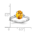 14k White Gold 8x6mm Oval Citrine and 1/20 carat AA Diamond Ring