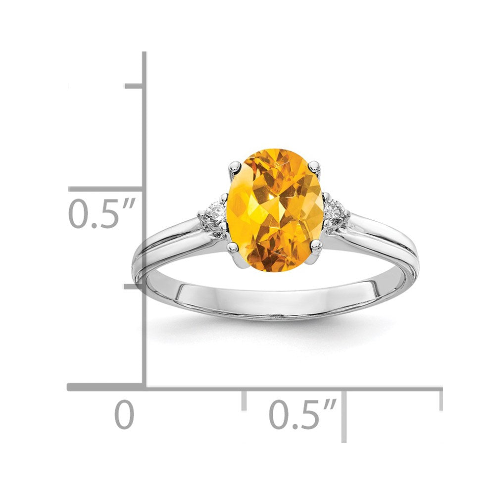 14k White Gold 8x6mm Oval Citrine and 1/20 carat AA Diamond Ring