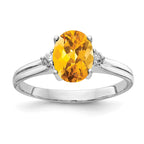 14k White Gold 8x6mm Oval Citrine and 1/20 carat AA Diamond Ring