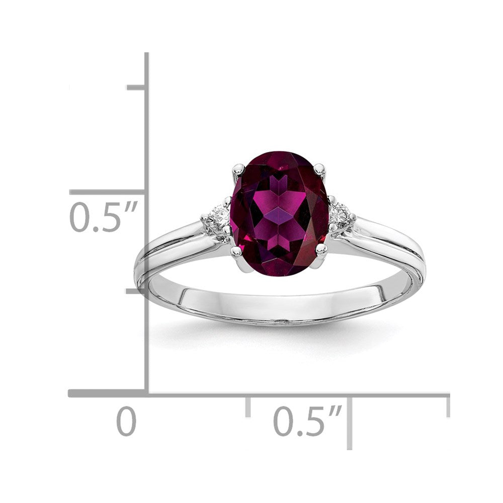 14k White Gold 8x6mm Oval Rhodolite Garnet and A Diamond Ring