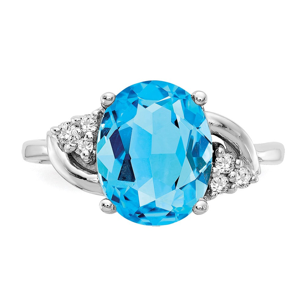 14k White Gold 10x8mm Oval Blue Topaz and 1/15 carat AAA Diamond Ring