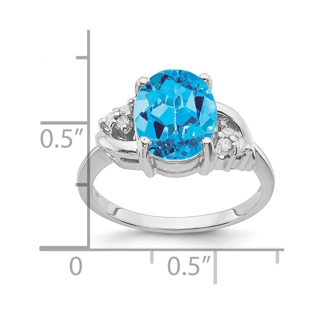 14k White Gold 10x8mm Oval Blue Topaz and 1/15 carat VS Diamond Ring