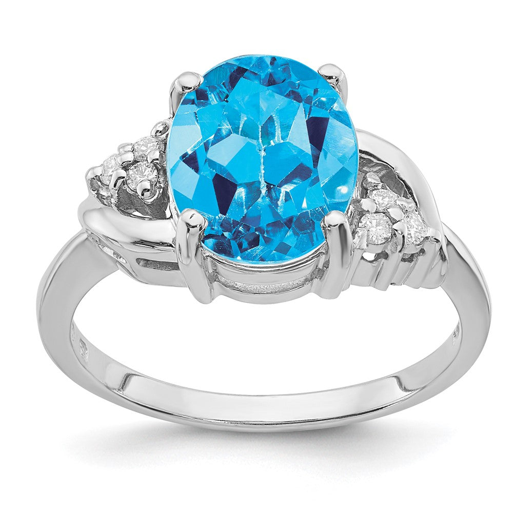 14k White Gold 10x8mm Oval Blue Topaz and 1/15 carat A Diamond Ring