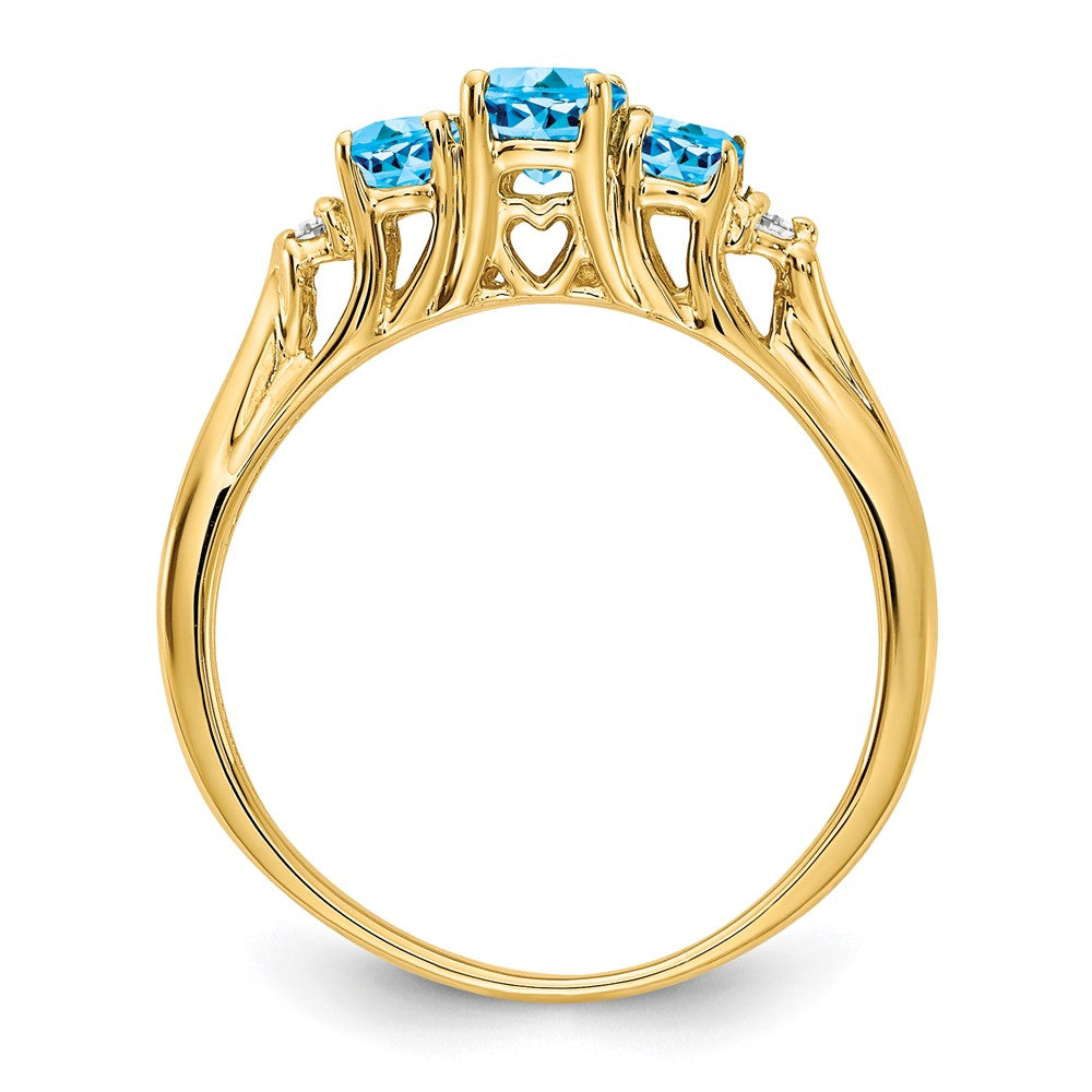 14k 6x4 / 5x3mm Oval Blue Topaz and Diamond 3-Stone Ring