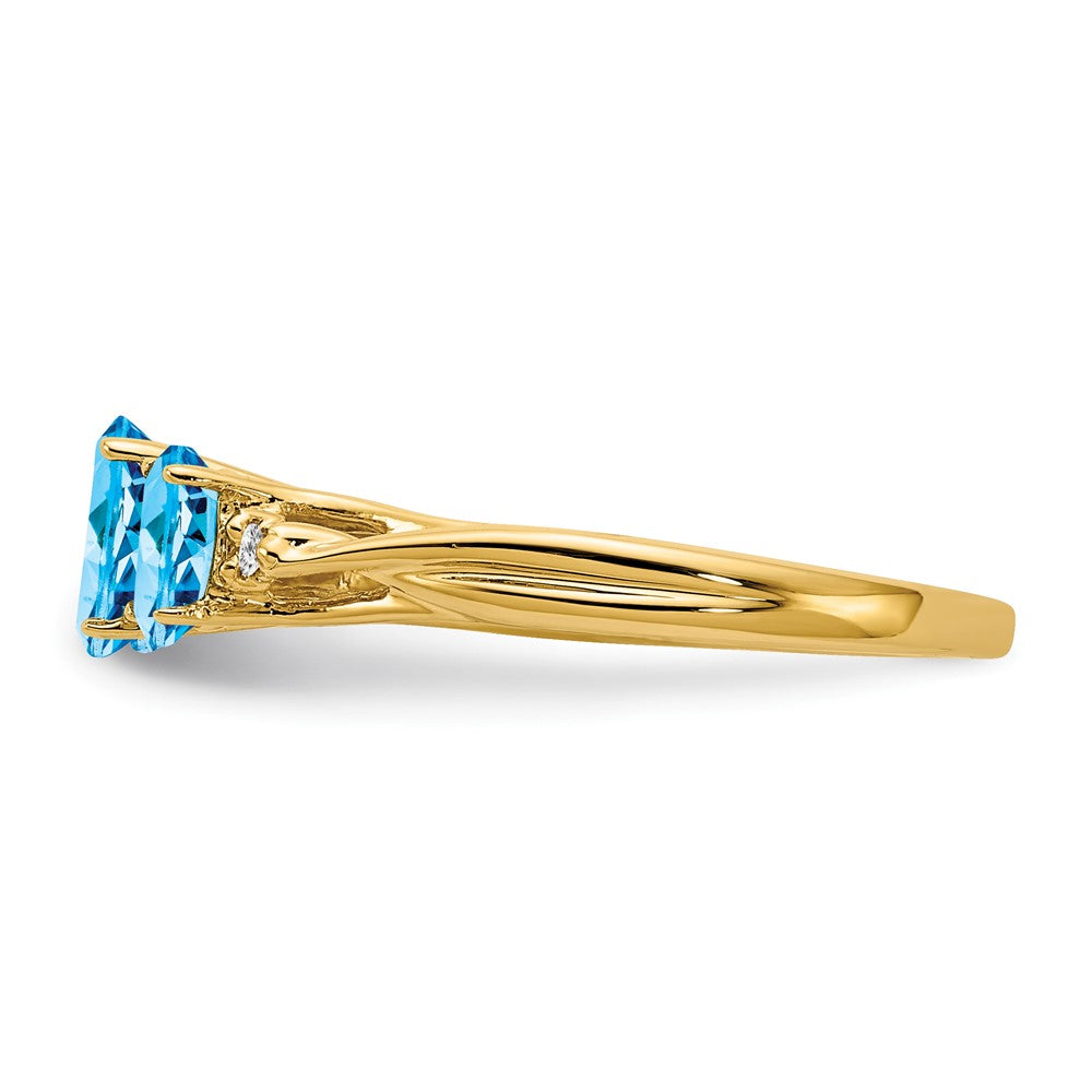 14k 6x4 / 5x3mm Oval Blue Topaz and Diamond 3-Stone Ring