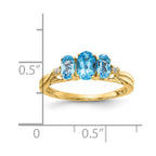 14k 6x4 / 5x3mm Oval Blue Topaz and Diamond 3-Stone Ring