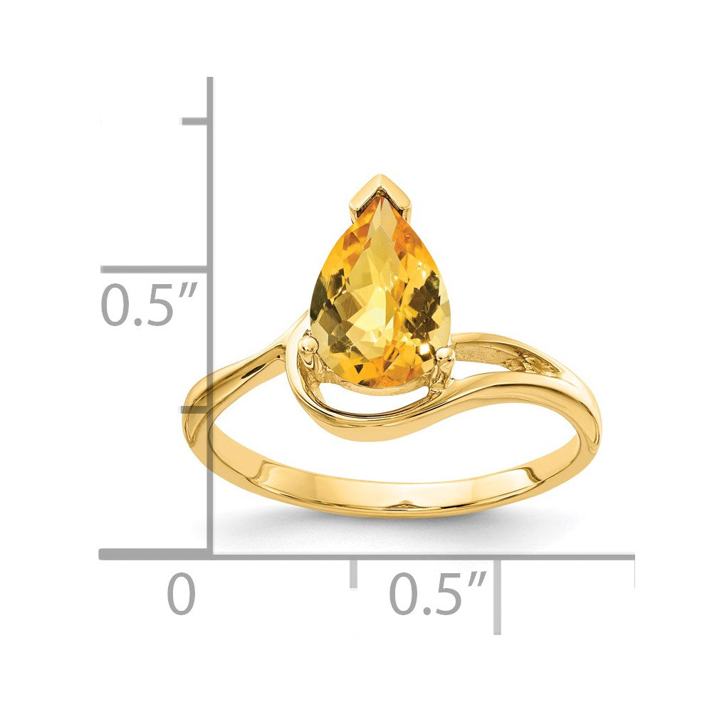 14k 9x6mm Pear Checker-cut Citrine Ring