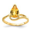 14k 9x6mm Pear Checker-cut Citrine Ring