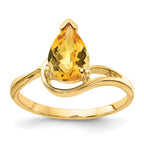 14k 9x6mm Pear Checker-cut Citrine Ring