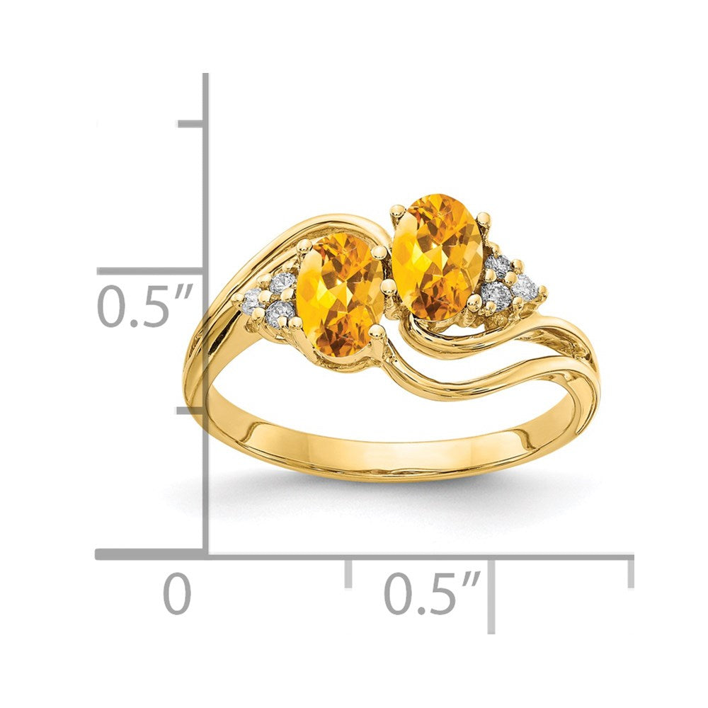 14k 6x4mm Oval Citrine and 1/20 carat AA Diamond 2-Stone Ring