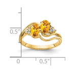 14k 6x4mm Oval Citrine and 1/20 carat AA Diamond 2-Stone Ring