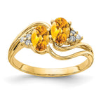 14k 6x4mm Oval Citrine and 1/20 carat AA Diamond 2-Stone Ring