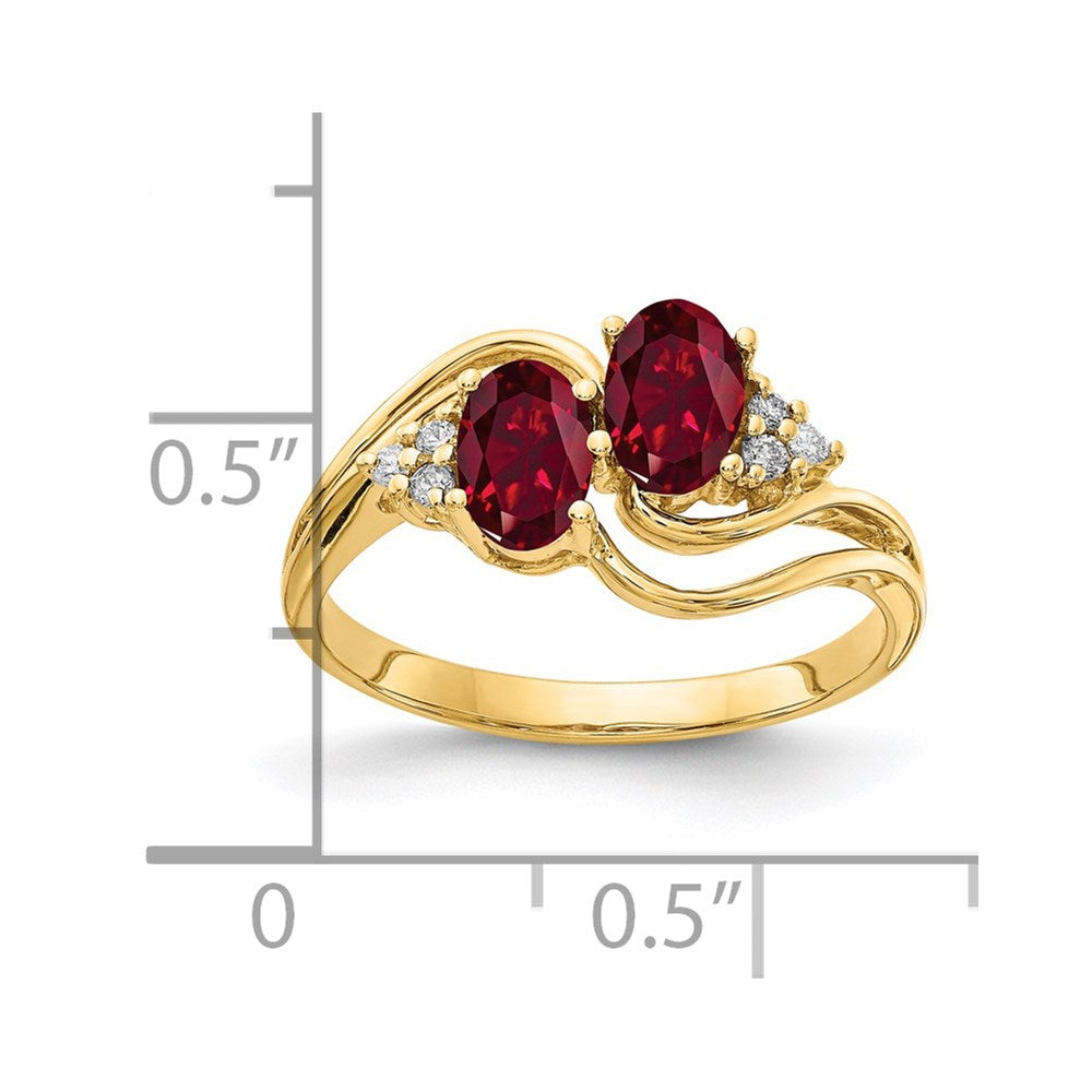 14k 6x4mm Oval Lab-Created Ruby and 1/20 carat VS Diamond Two-Stone Ring
