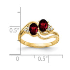 14k 6x4mm Oval Garnet and 1/20 carat A Diamond 2-Stone Ring