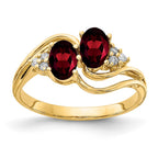 14k 6x4mm Oval Garnet and 1/20 carat A Diamond 2-Stone Ring