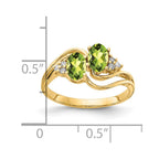 14k 6x4mm Oval Peridot and 1/20 carat AA Diamond 2-Stone Ring