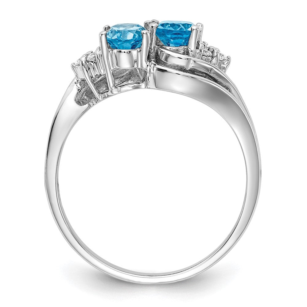 14k White Gold 6x4mm Oval Blue Topaz and 1/20 carat AA Diamond 2-Stone Ring