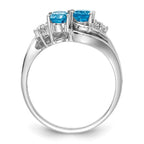 14k White Gold 6x4mm Oval Blue Topaz and 1/20 carat VS Diamond 2-Stone Ring