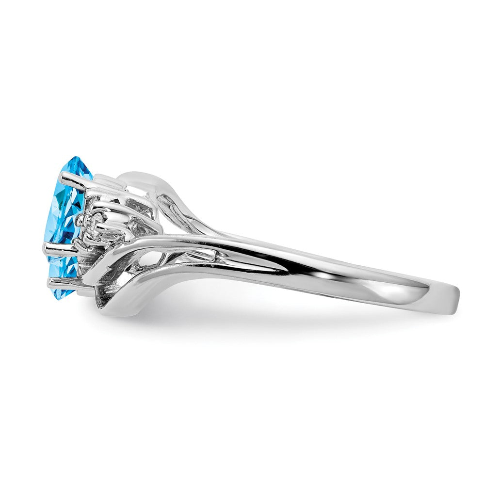 14k White Gold 6x4mm Oval Blue Topaz and 1/20 carat AA Diamond 2-Stone Ring