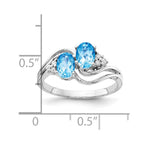 14k White Gold 6x4mm Oval Blue Topaz and 1/20 carat A Diamond 2-Stone Ring