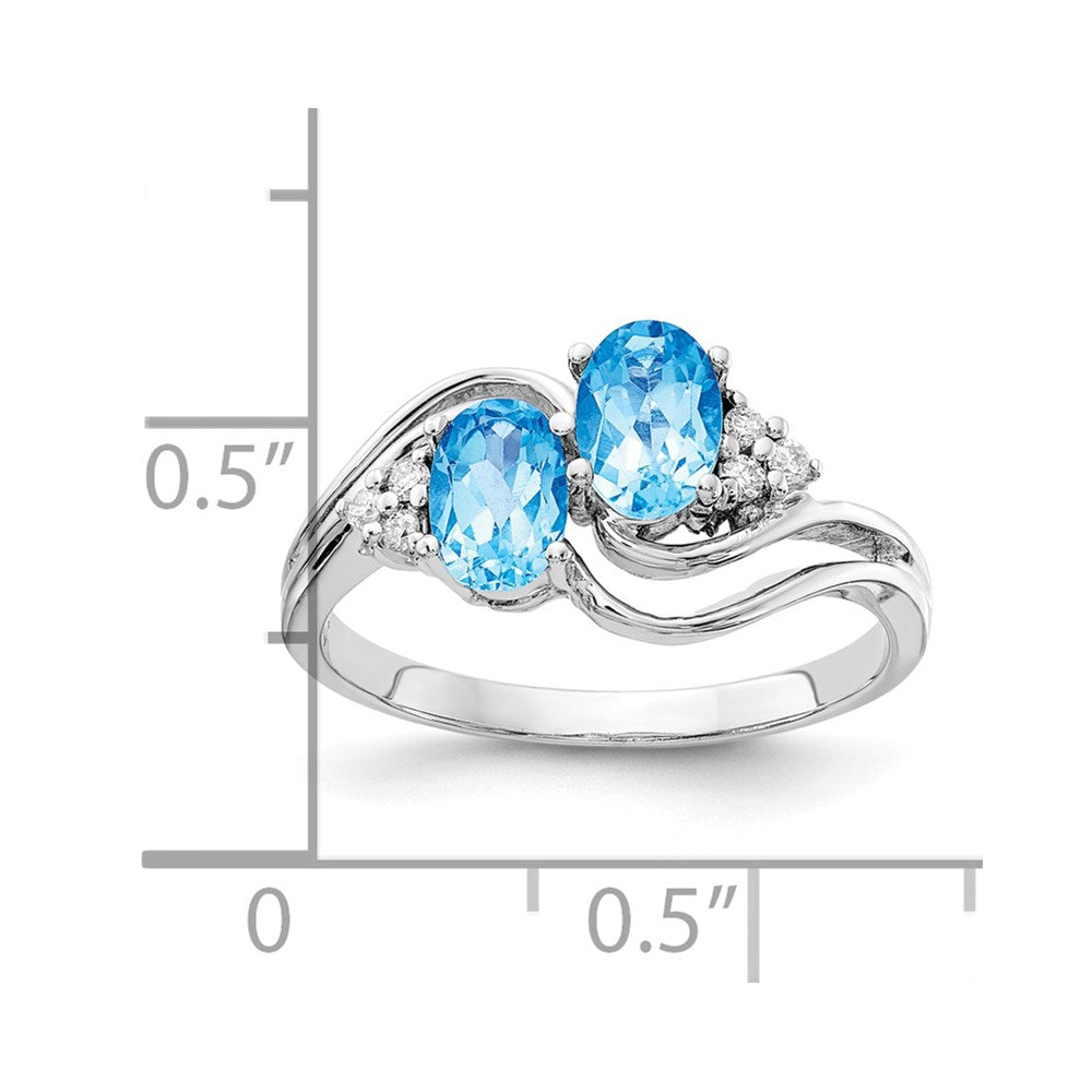 14k White Gold 6x4mm Oval Blue Topaz and 1/20 carat A Diamond 2-Stone Ring