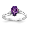 14k White Gold 7x5mm Checker-cut Pear Amethyst and 1/20 carat AAA Diamond Ring