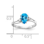 14k White Gold 7x5mm Pear Blue Topaz Checker-cut and 1/20 carat VS Diamond Ring