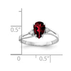 14k White Gold 7x5mm Pear Garnet and 1/20 carat AA Diamond Ring
