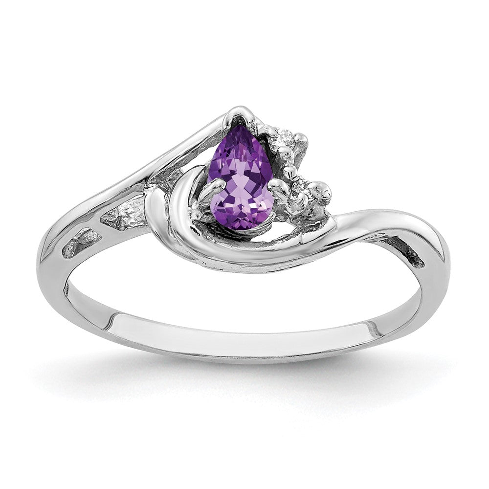 14k White Gold 5x3mm Pear Amethyst and AAA Diamond Ring