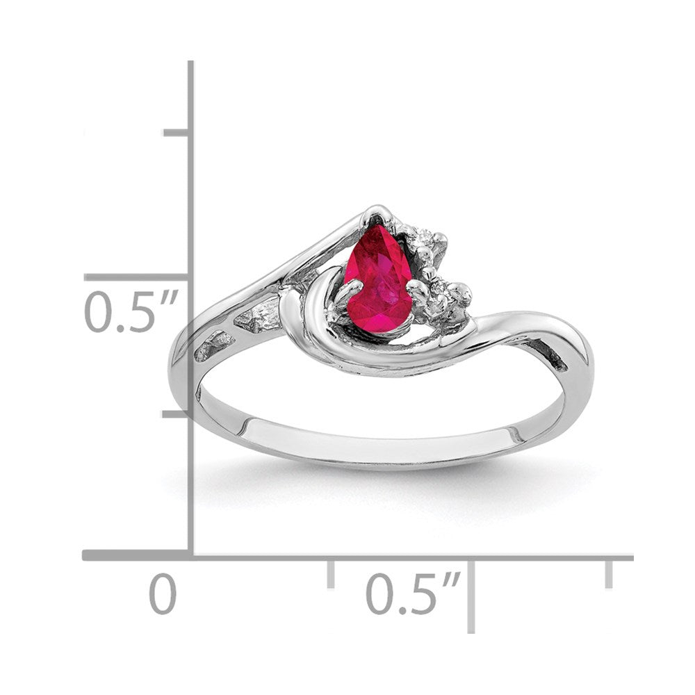 14k White Gold 5x3mm Pear Ruby and AAA Diamond Ring