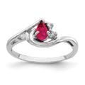 14k White Gold 5x3mm Pear Ruby and VS Diamond Ring