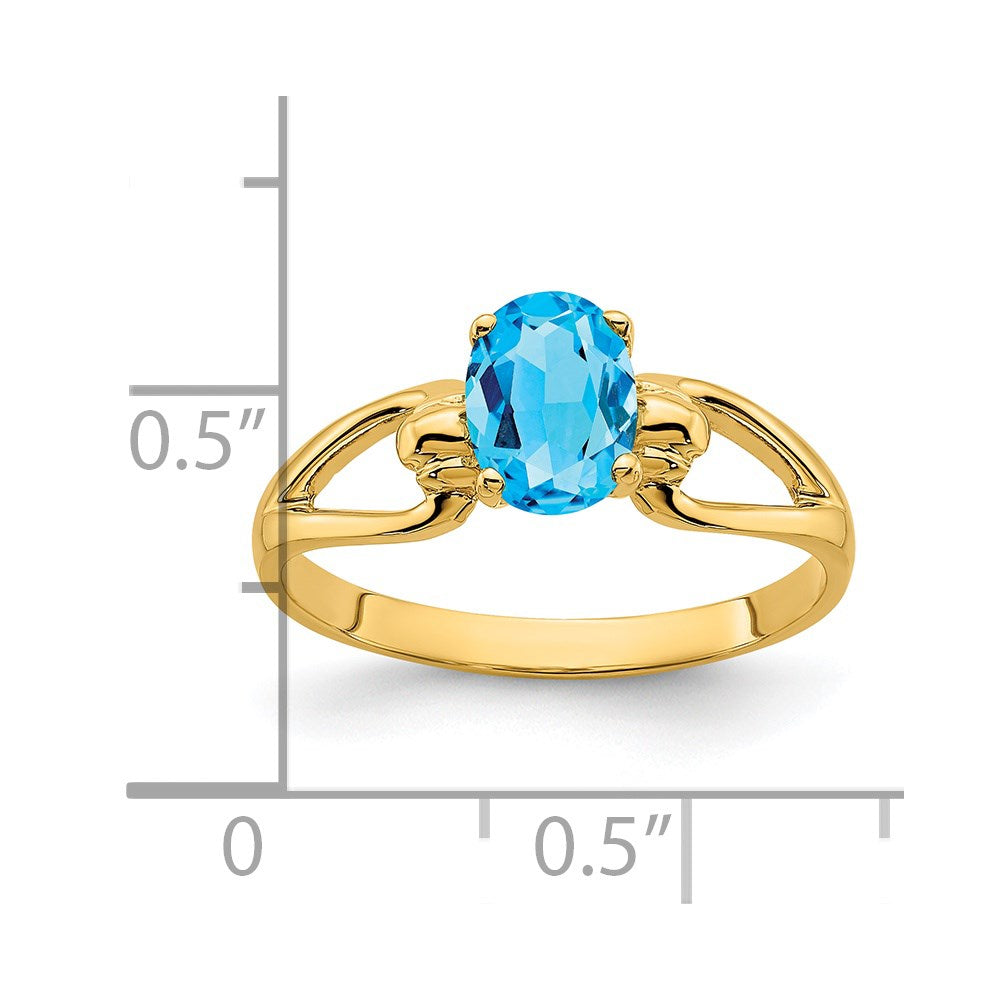 14k 7x5mm Oval Blue Topaz Ring