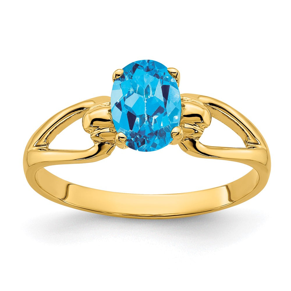 14k 7x5mm Oval Blue Topaz Ring
