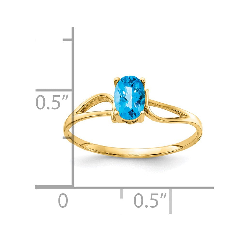 14k 6x4mm Oval Blue Topaz Checker-cut Ring