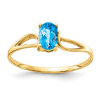 14k 6x4mm Oval Blue Topaz Checker-cut Ring