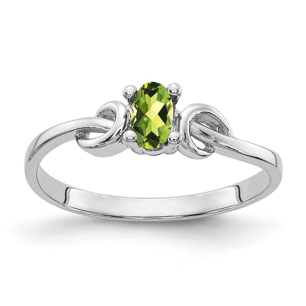 14k White Gold 5x3mm Oval Peridot Knot Ring