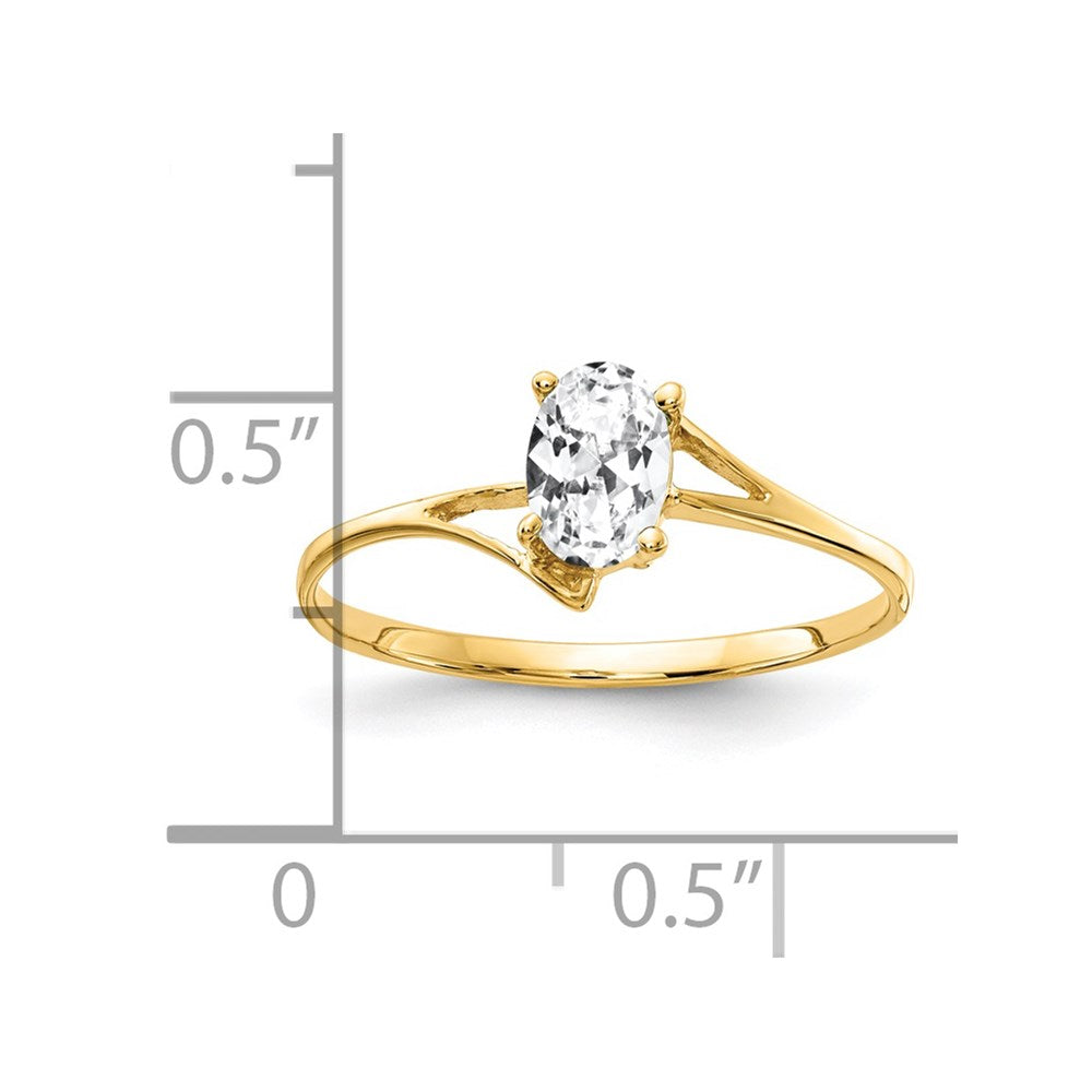 14k 6x4mm Oval Cubic Zirconia Bypass Ring
