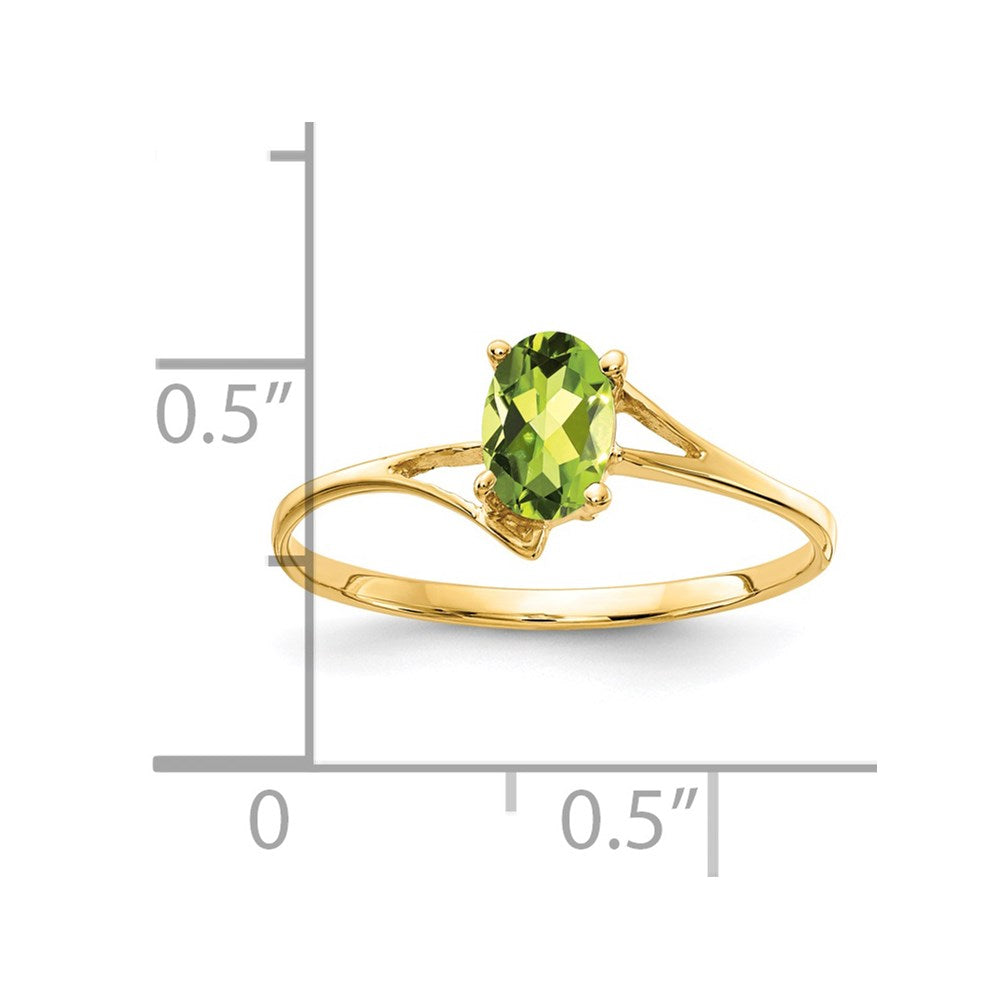 14k 6x4mm Oval Checker-cut Peridot Bypass Ring