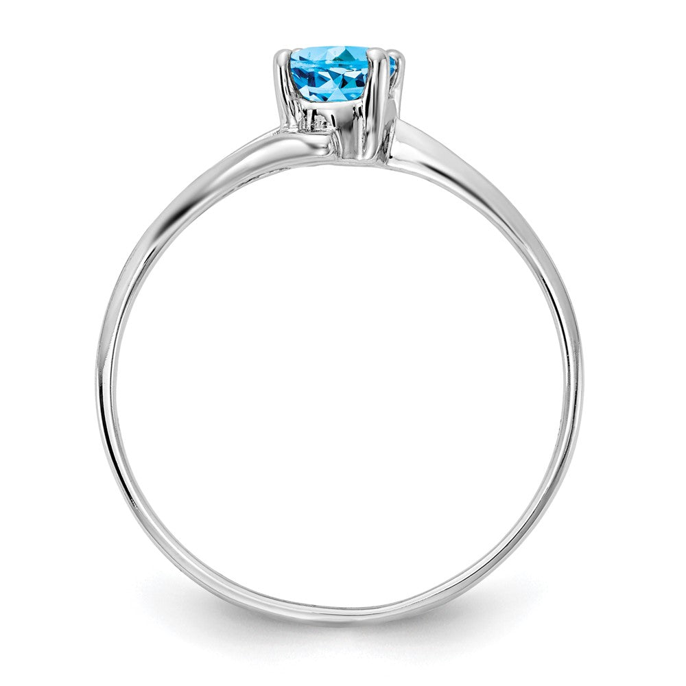 14k White Gold 6x4mm Oval Blue Topaz Bypass Ring