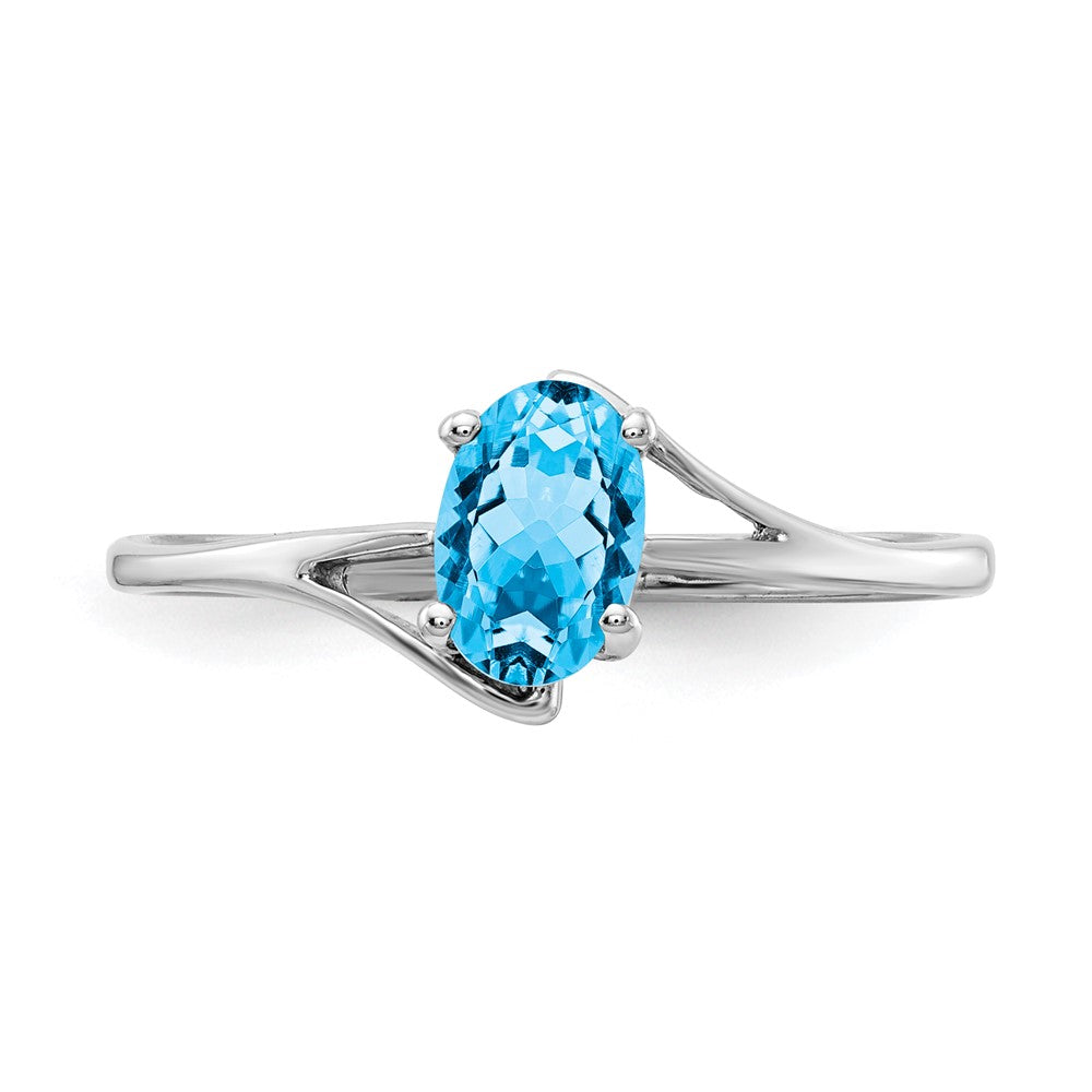 14k White Gold 6x4mm Oval Blue Topaz Bypass Ring