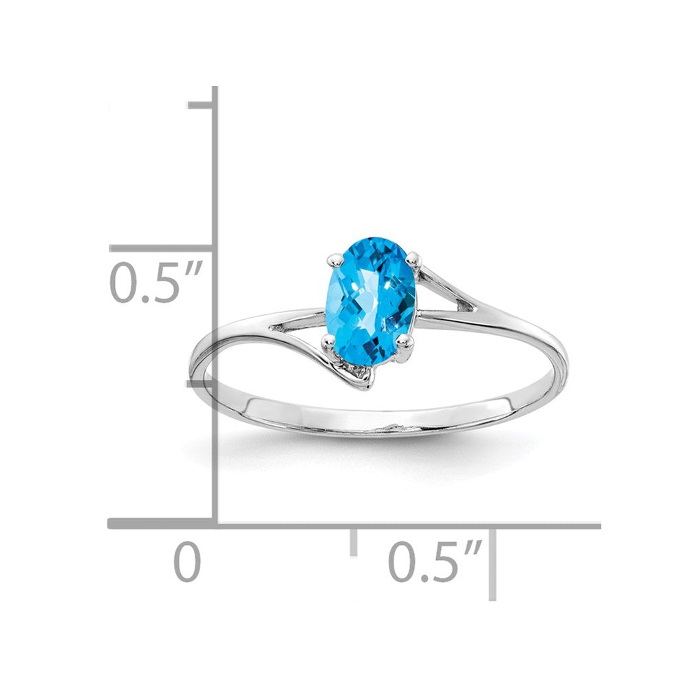 14k White Gold 6x4mm Oval Blue Topaz Bypass Ring