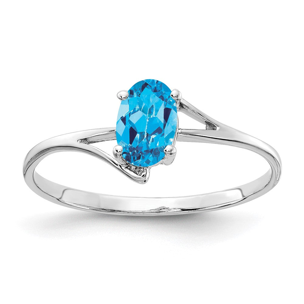 14k White Gold 6x4mm Oval Blue Topaz Bypass Ring