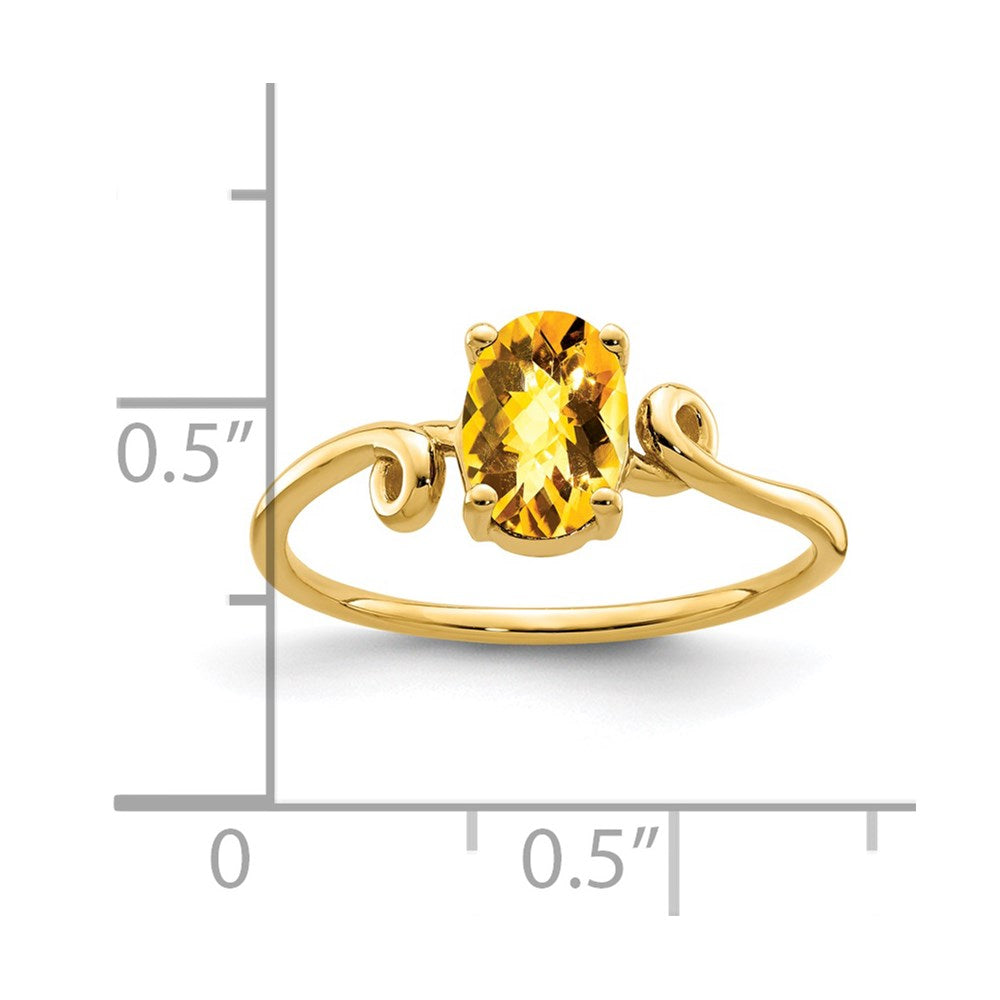 14k 7x5mm Oval Citrine Checker-cut Twist Ring
