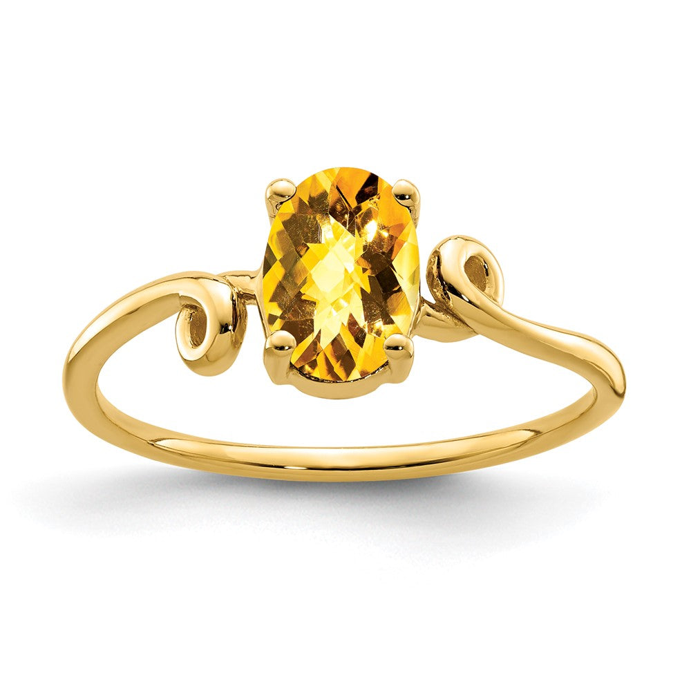 14k 7x5mm Oval Citrine Checker-cut Twist Ring