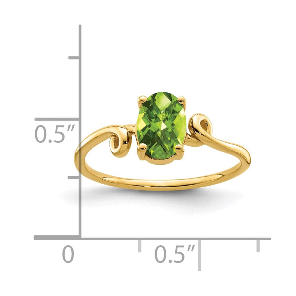 14k 7x5mm Oval Peridot Checker-cut Twist Ring