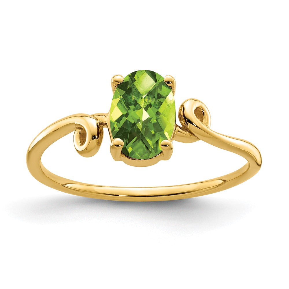 14k 7x5mm Oval Peridot Checker-cut Twist Ring