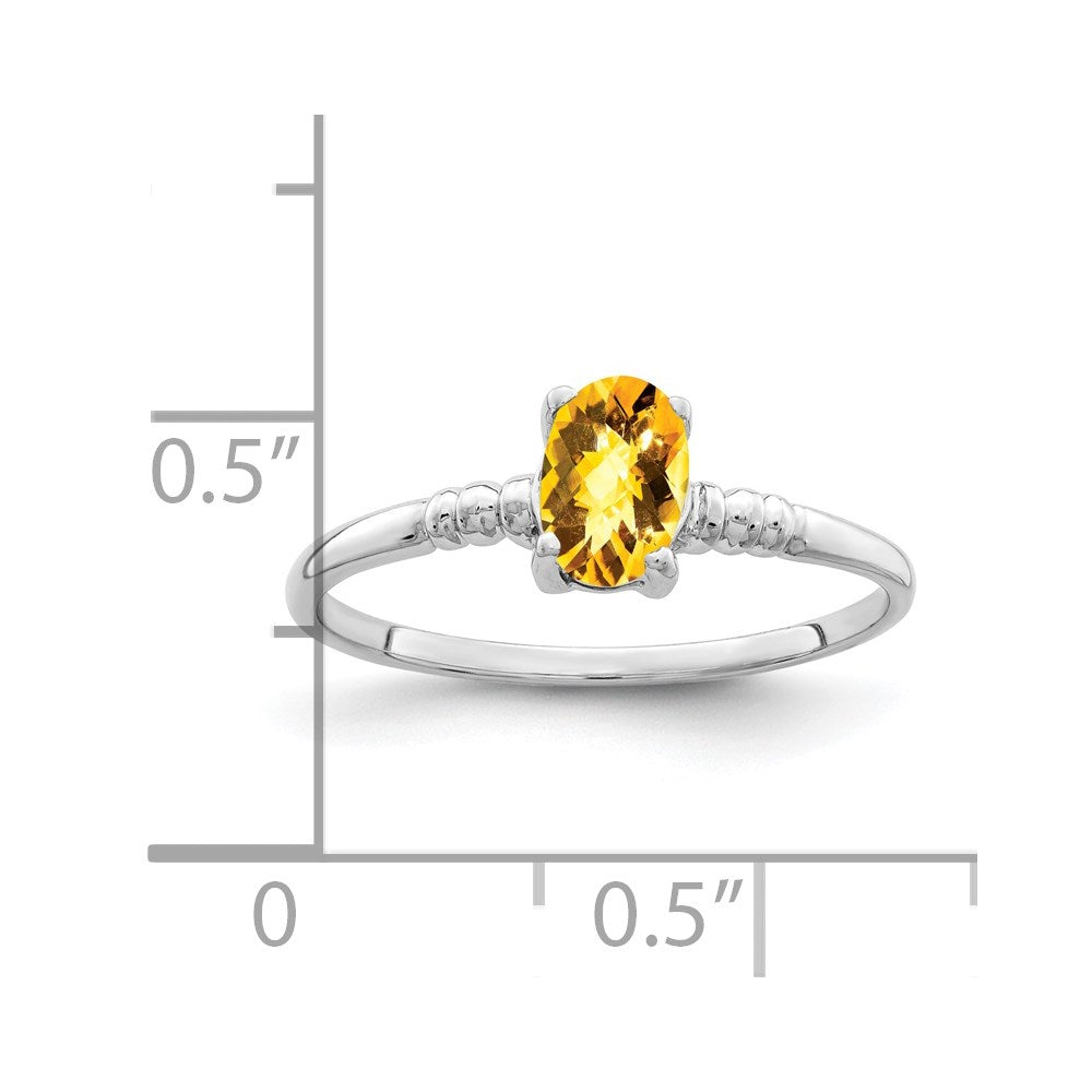 14k White Gold 6x4mm Oval Citrine Checker-cut Ring
