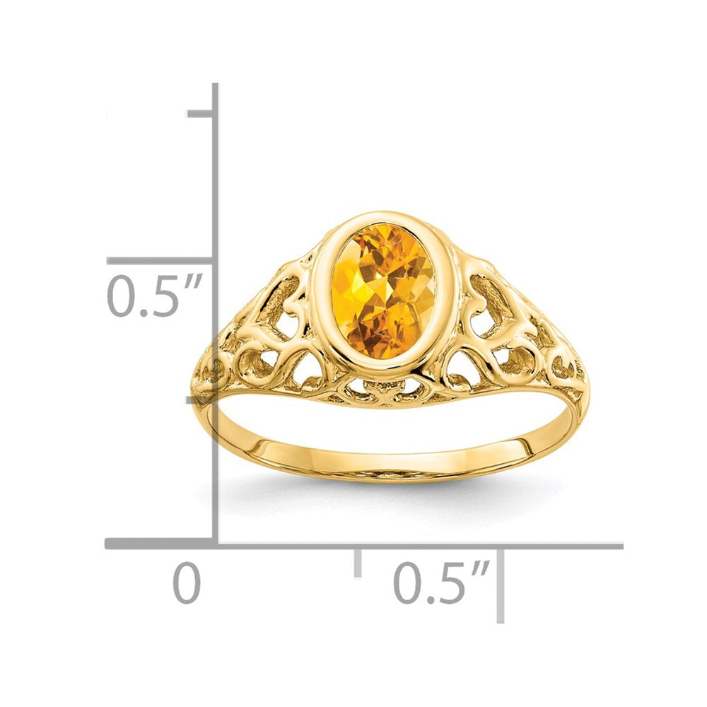 14k 7x5mm Oval Citrine Bezel Heart Filigree Ring
