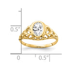 14k 7x5mm Oval Cubic Zirconia Bezel Heart Filigree Ring